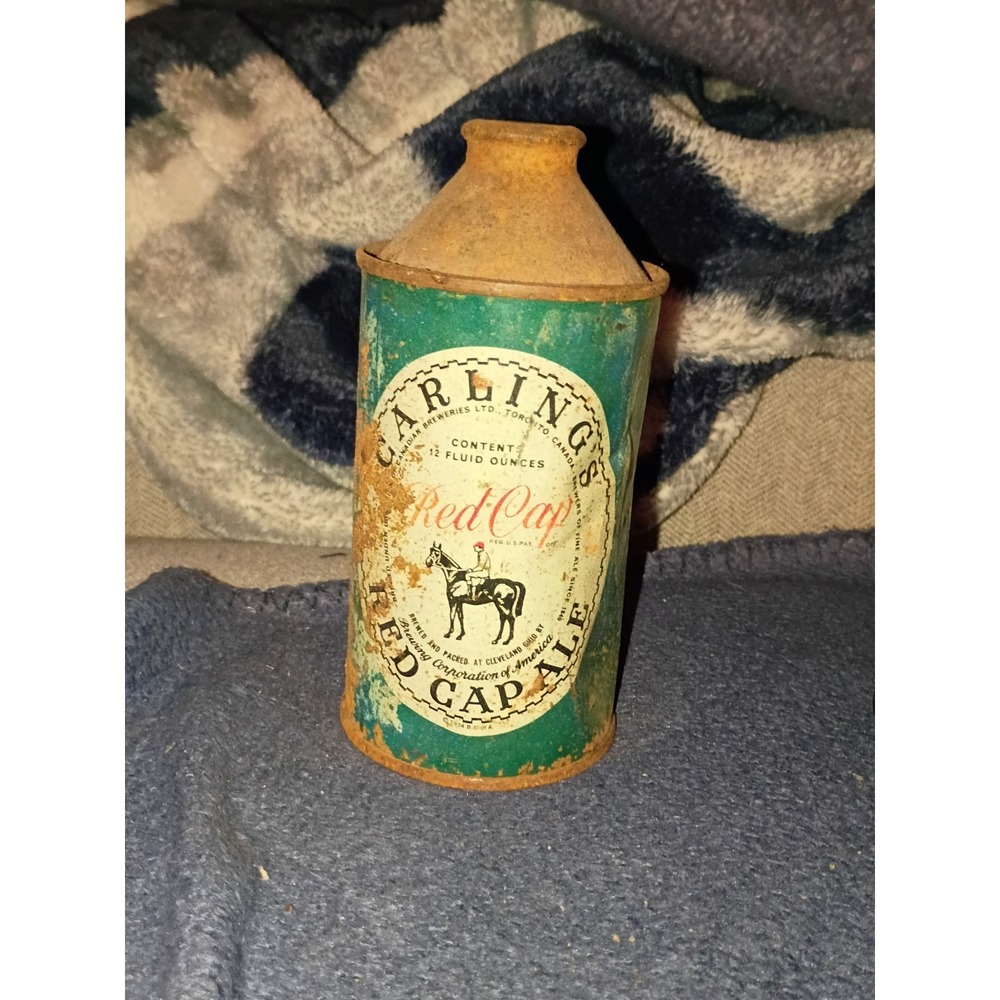 Carlings Red Cap Ale‎ Cone Top Empty Beer Can Rustic 12oz